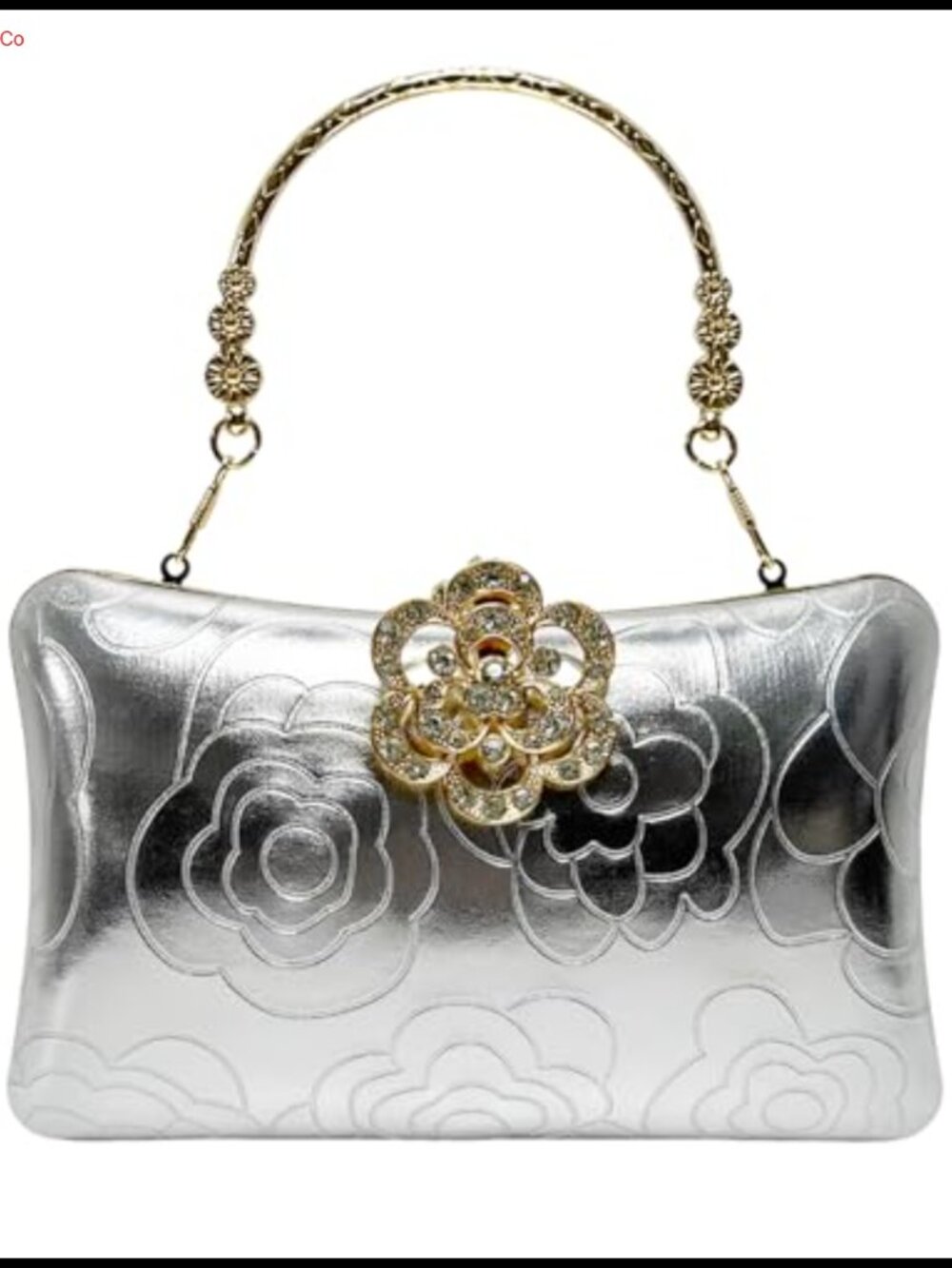 Sparkling Floral Rectangular Clutch Evening Bag with Chain Strap